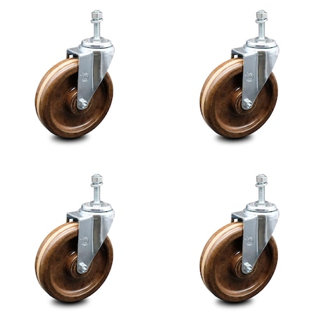 Service Caster 6 Inch High Temp Phenolic Wheel Swivel 12mm Threaded Stem Caster Set SCC SCC-TS20S615-PHSHT-M1215-4